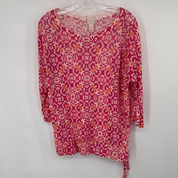 Chicos 1 Womens Pink  Orange Geometric Print sweater Tunic Top Size medium - Picture 4 of 12